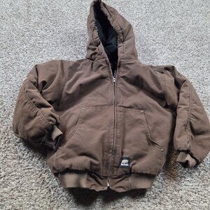Berne Jacket Youth Small Brown Hooded Lined Zip Tan Work Wear Canvas Farm